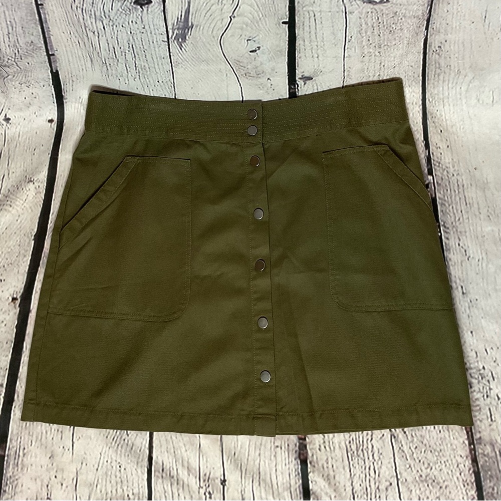 Banana Republic Factory Green Twill Button Front A-Line Skirt 14